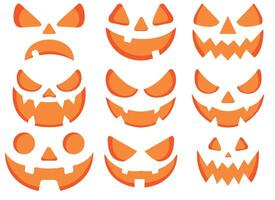 Orange Halloween Pumpkin Faces. Set of Expressions vector
