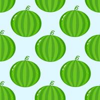 Cartoon watermelons make a cute and colorful seamless pattern on a light blue background. vector