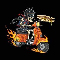 Skeleton Pizza Delivery On Fire Illustration vector