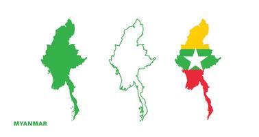 myanmar flag and map set. myanmar flag in official colors and proportions., map vector