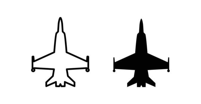 Fighter aircraft icons in flat and monoline styles. Isolated icons for web and graphics vector