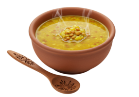 A bowl of soup with a spoon and spoon png
