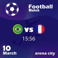 football match announcement with date, time and stadium name on dark abstract background with football silhouette. Digital graphic template. Sports event concept. Design for banner, poster, header. vector