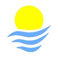Minimal sun and sea wave icon in flat style on white background, summer travel or beach holiday symbol vector