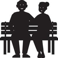 Silhouette of old couple sitting on park bench vector