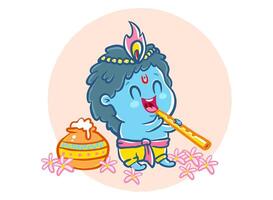 Little cute Krishna in kawaii style vector