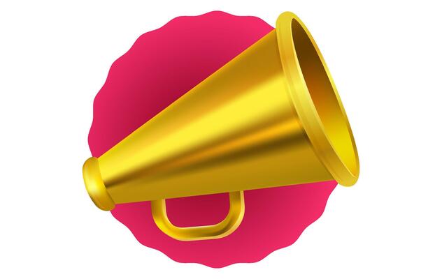 Icon of vintage golden megaphone for fake, breaking news or sale. Retro golden megaphone on isolated background