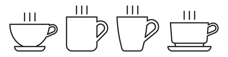 cap of tea or coffee line icon set vector