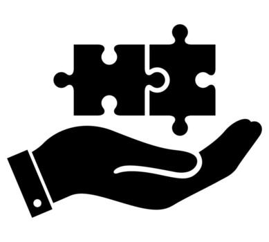 Hand with puzzle icon. filled flat sign for mobile concept and web design. The problem solution glyph icon. Symbol, logo illustration. graphics vector