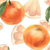 Juicy oranges watercolor seamless pattern. Hand drawn orange mandarin and slices clipart, tropical summer food and beverage ingredient background for stationery,packing,textile design png