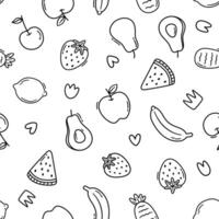 a seamless pattern with fruit doodles vector