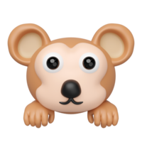 Cute 3D cartoon monkey head peeking with hands from bottom, rendered in a playful, minimal style against. Ideal for children designs, apps, or joyful themes. png