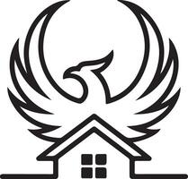 Black and white logo of a phoenix house vector