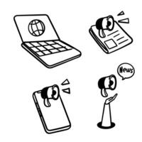 a set of icons depicting a laptop, phone and a globe news vector