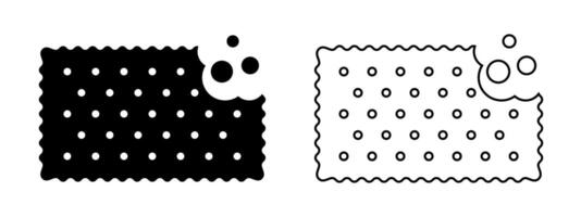 Black and outline bitten crackers with crumbs. Sweet or salty biscuit cookies in rectangle shapes. Popular crunchy snacks icons isolated on white background. graphic illustration vector