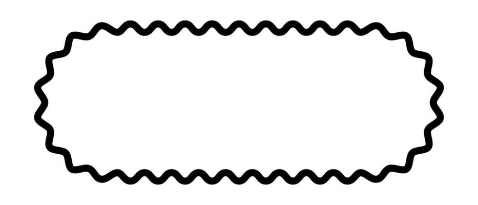 Rectangle frame with scalloped rounded edges. Oval shape with wavy borders. Game button, empty text box or speech bubble, tag or label isolated on white background. graphic illustration