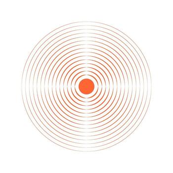 Pain localization icon. Red concentric circles. Ache or inflammation symbol. Pulse, shockwave, radiation or vibration sign. Coverage or damage, sound or sonar signal pictograms. illustration vector