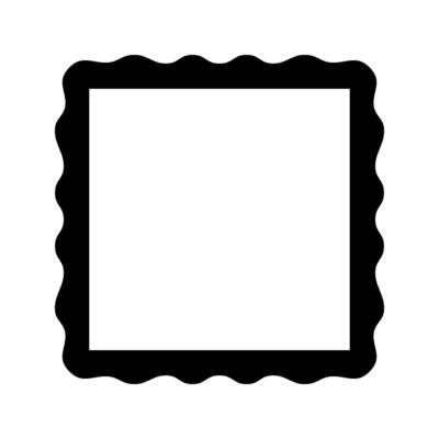 Square frame with undulated edges. Shape with scalloped borders. Mirror, picture or photo vignette, empty text box or banner, tag or label. graphic illustration