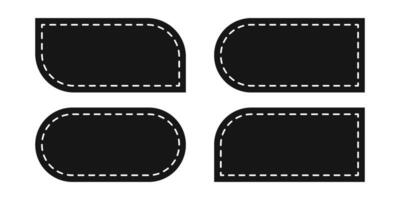 Set of arch, semiarch, leaf and double arc patches with stitch lines. Templates for labels, tags or text boxes, invitation cards in archway spahes isolated on white background. illustration vector