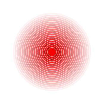 Pain localization icon. Red concentric circles. Ache or inflammation symbol. Target, pulse, shockwave or radiation sign. Coverage or damage, radio or sonar signal pictogram. illustration vector
