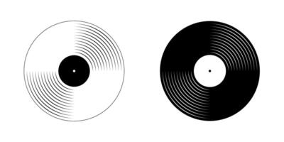 White and black vinyl record icons. LP or long play music discs isolated on white background. DJ equipment for techno club party or 70s 80s discotheque nostalgia concept. graphic illustration vector