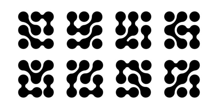 Meta balls forms. Circuit elements. Connected liquid drops, organic blobs or amorphous shapes patterns. Cells, neurons or molecules isolated on white background. graphic illustration vector