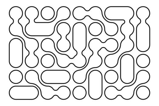 metaballs modelo. fluido gotas, orgánico gotas o morph formas neuronas o moléculas aislado en blanco antecedentes. tecnología concepto. moderno resumen fondo de pantalla. contorno ilustración vector