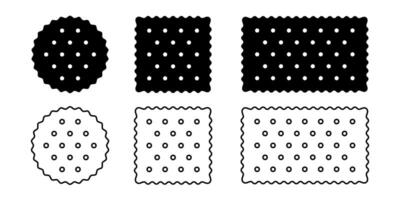 Set of whole cracker icons. Sweet or salty biscuit cookies in round, square and rectangle shapes. Popular crunchy snacks isolated on white background. Children treats. graphic illustration vector