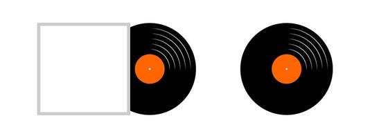 Removing vinyl record plate from the empty cover. LP or long play music disc isolated on white background. New single or song album concept. 60s 70s 80s nostalgia theme. flat illustration vector