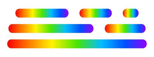 Set of colorful buttons with light spectrum print. Various lengths lines with ultraviolet colors. Multicolored wavelengths. Rainbow borders isolated on white background. illustration vector