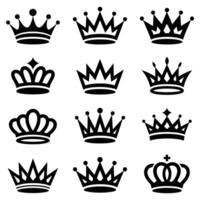 Royal Crown Silhouettes in Black King and Queen Icon Set vector