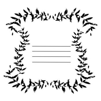 forma cuadrada marco hecho de pequeño ramas con mal impreso hojas, desgastado imprimir, y grunge ilustración con rayas para escribiendo. modelo para cuadernos y cuadernos de bocetos como el principal página vector