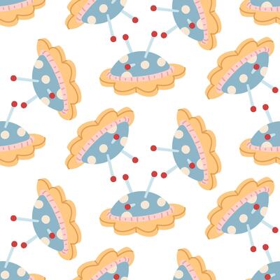 Pattern for sewing themes. Flower-shaped needle cushion. Seamless flat color texture. Suitable for prints, packaging, blogs, website design, advertising, and backgrounds. Packaging for handmade items