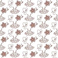 Sewing pattern, embroidery. Flower-shaped needle cushion, embroidered flower, heart-shaped needle with thread. Seamless color doodle texture. For packaging handmade products, made with love vector
