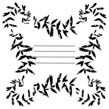 Abstract frame made of small branches with poorly printed leaves, with a worn-out print, grunge. illustration with stripes for writing. Template for notebooks and sketchbooks as the main page vector