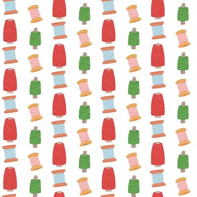 Pattern for sewing themes. Thread wound in colored vertical balls. Seamless flat color texture. Suitable for prints, packaging, website design, advertising, backgrounds. Packaging for handmade items