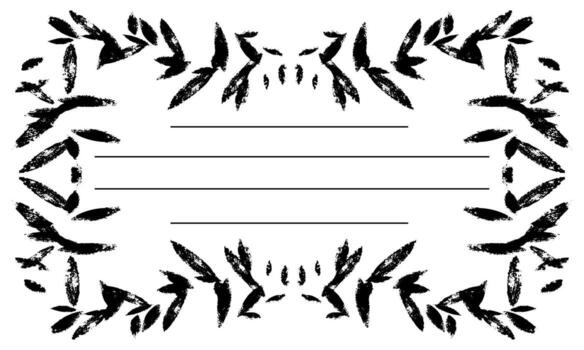 rectangular marco hecho de ramas con mal impreso hojas, desgastado imprimir, grunge, antiguo. ilustración con rayas para escribiendo. modelo para cuadernos y cuadernos de bocetos como principal página. negro vector