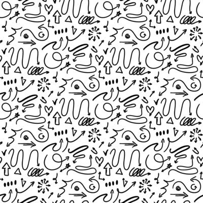 Pattern of doodle arrows, elements. Arrows, signs in different directions. Sketch design of sketches for business plans and education. Packaging of elements with markers, ink, hand-drawn abstractions