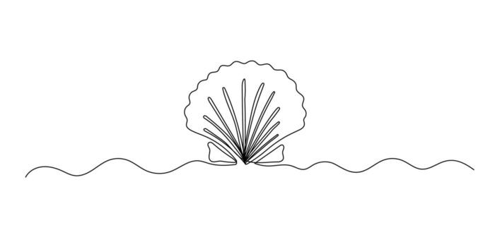 Seashell one line illustration. Hand drawn doodle continuous sketch isolated on white background vector