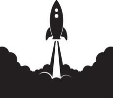Rocket launch with smoke trail, soaring upwards, illustration of a space mission vector