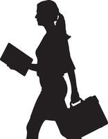 Silhouette of a businesswoman walking with briefcase and document in hand, career success vector