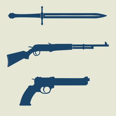 Collection of silhouetted firearms including rifles and shotguns