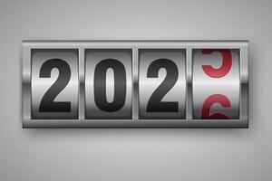 mechanical counter showing 2026 in border of stainless steel vector