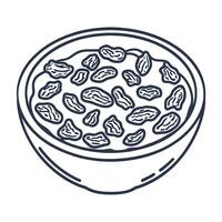 Bowl of healthy oatmeal with raisins nutritious breakfast meal, simple hand drawn line illustration vector