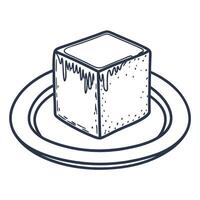 Cube shaped butter pat on plate simple sketch illustration of dairy food, melting cream, breakfast serving vector