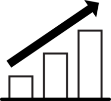 Minimalist black and white illustration featuring a bar chart with an upward arrow, symbolizing growth, positive progress, or business success png