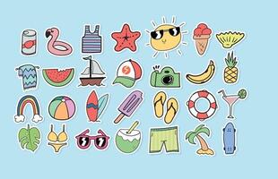 Colorful summer-themed stickers for creativity vector