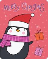 Christmas penguin in a festive hat vector
