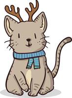 Cute cat with antlers and scarf vector