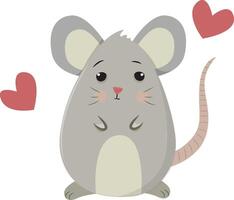 Cartoon mouse with hearts vector